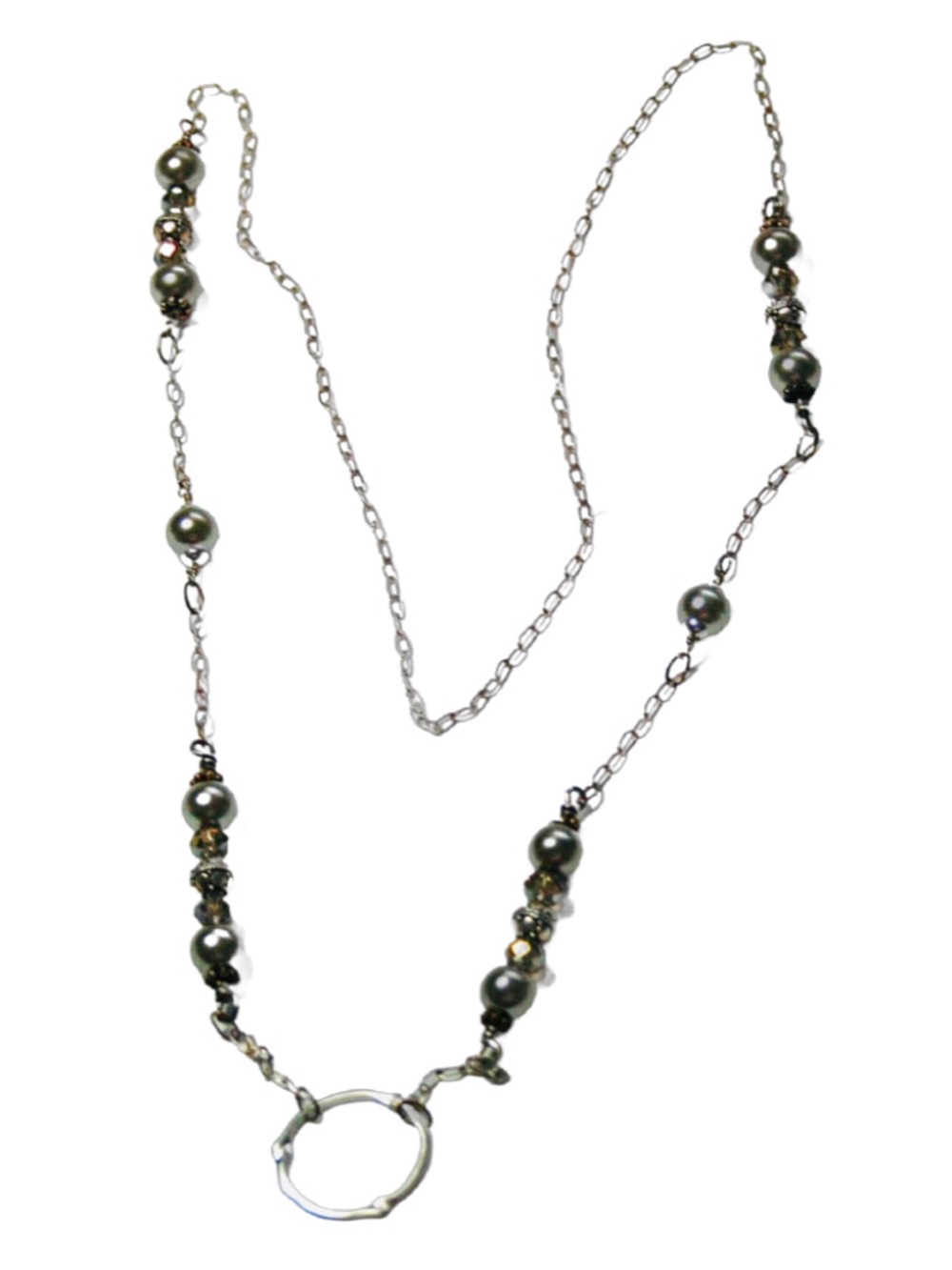 Artisan Eyeglass Holder Necklace, Glass Pearl Beads Sterling Silver